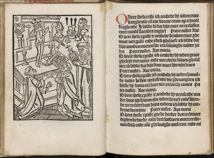 Mass of Saint Gregory and Adoro Te prayer (fols. , 1484-1485, University Library, Leiden
