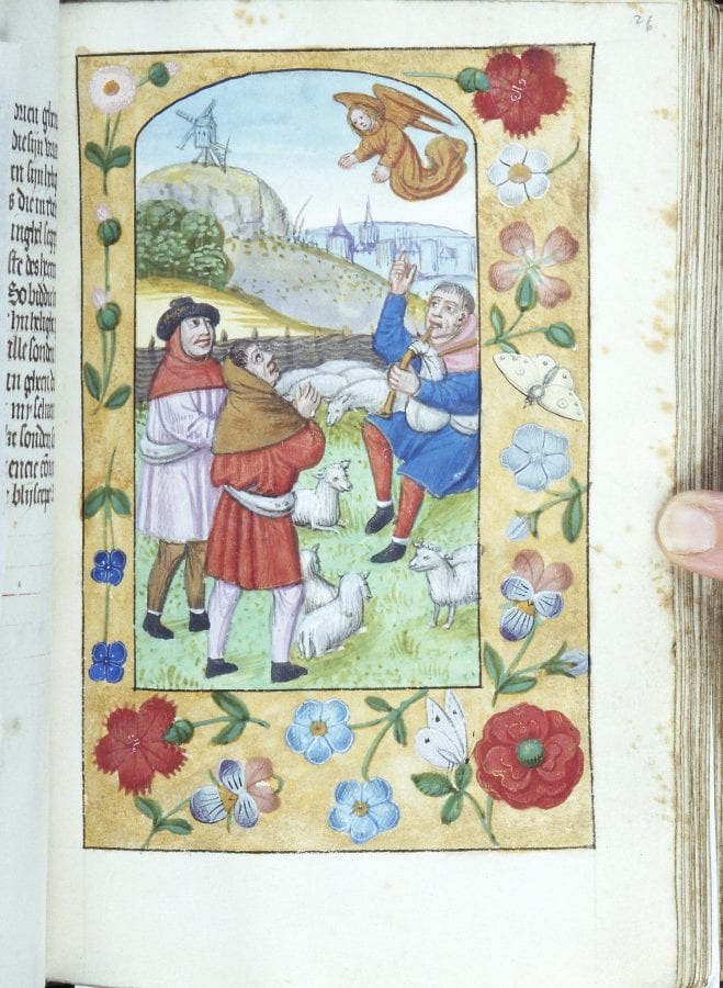 Annunciation to the Shepherds (fol. 26r), Corneli, early 16th century, Princeton University Library