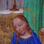 Simon Marmion, Donne Hours: Annunciation, detail of the Virgin,  ca. 1480,  Louvain-la-Neuve, Archives de l'Université