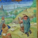 Simon Marmion, Donne Hours: Annunciation to the Shepherds, detai,  ca. 1480,  Louvain-la-Neuve, Archives de l'Université