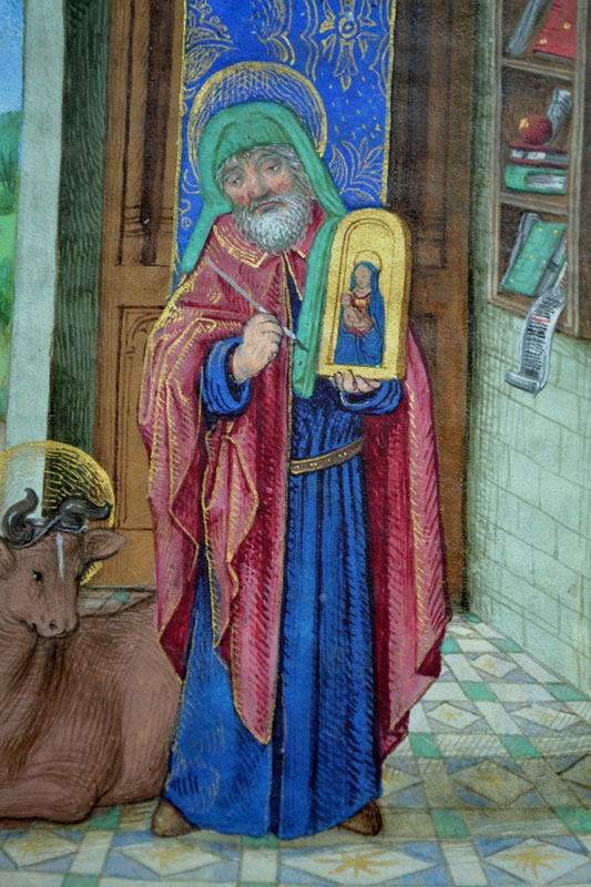 Master of the Dresden Prayerbook, Donne Hourse: Saint Luke, detail of Saint Luke,  ca. 1480,  Louvain-la-Neuve, Archives de l'Université