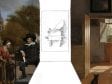 Mock-up that clarifies the larger spatial/architectural context for the implied site of Fabritius’s goldfinch and perch. Left side: detail in reverse from Jan Havicksz. Steen, Adolf and Catharina Croeser, known as The Burgher of Delft and His Daughter. Right side: detail from Pieter de Hooch, A Mother Delousing Her Child’s Hair, known as A Mother’s Duty, Jan Havicksz. Steen, Pieter de Hooch, Carel Fabrit,  1655, Rijksmuseum, Amsterdam