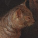 Detail of Cat Crouching on the Ledge of an Artist’s Atelier showing the individual bristles and brushstrokes that make up the tabby’s striped pattern