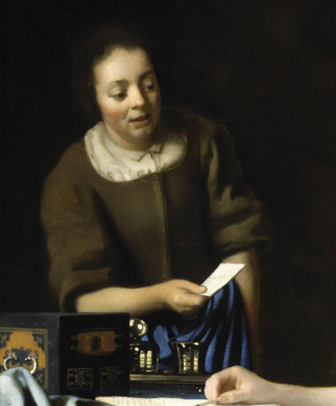 Johannes Vermeer,  Woman and a Maid, detail,  mid-1660s,  Frick Collection, New York
