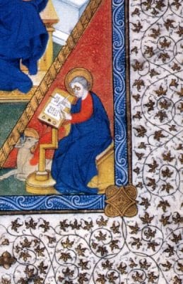 French Illuminator, detail of Saint Luke from Christ and the Four Ev, ca. 1400, Pierpont Morgan Library, New York