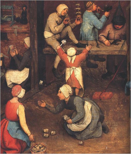 Pieter Bruegel,  Children’s Games, Knucklebones detail, 1560,  Kunsthistoriches Museum, Vienna