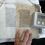 Fig. 77. Taking densitometry readings on London, Victoria and Albert Museum, Ms. Reid 32.