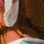 Fig. 22 Woman’s dress showing a green-brown color combination with additional pink areas. Aertgen van Leyden, Raising of Lazarus, middle panel.