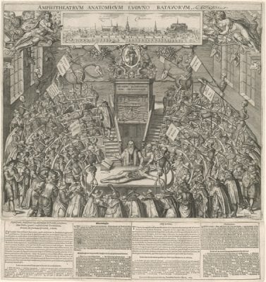 Bartholomeus Dolendo after Jan Cornelisz Woudanus,  The anatomical theater in Leiden, 1609, Rijksmuseum, Rijksprentenkabinet, Amsterdam