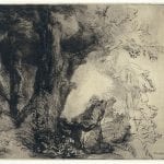 Rembrandt van Rijn,  Saint Francis Beneath a Tree Praying. first stat, 1657,