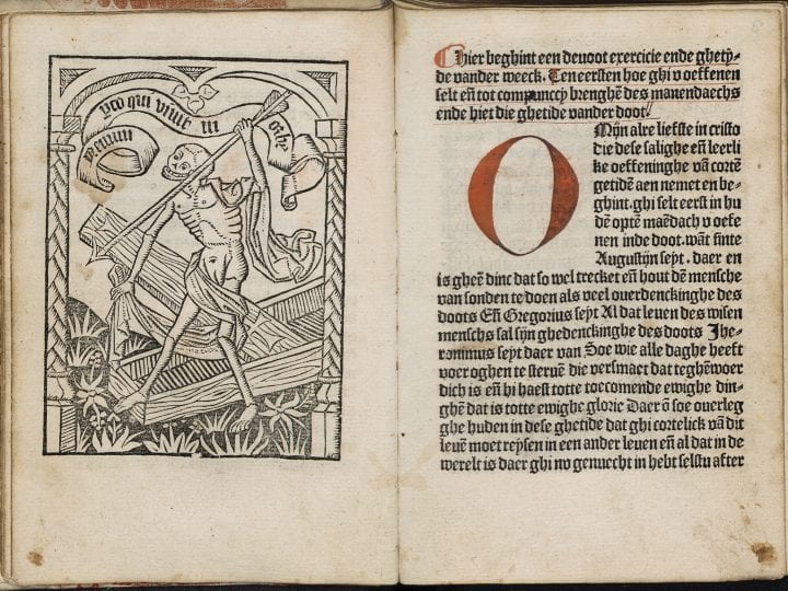 Start of the chapter for Monday (fols. a7v–a8r), 1484-1485,  University Library, Leiden