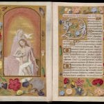Maximilian Master,  The Trinity Enthroned (strewn-flower border), 165,  ca. 1490–95,  Oxford, Bodleian Library