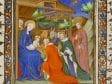 Boucicaut Master and Workshop;  Adoration of the Magi;  miniature from a Book of Hours;  ca. 1415–20;  tempera colors, gold paint, gold leaf, and ink on parchment;  20.5 x 14.8 cm (leaf).;   Los Angeles, J. Paul Getty Museum;  inv. 86.ML.571.72 (Ms 22, fol. 72)