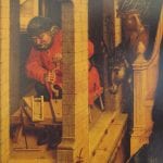 Master of the Legend of Saint Barbara (active in Brussels, 1470–1500);  Adoration of the Magi;  detail of central panel of a triptych;  ca. 1480;  oil on oak;  90.7 x 96.7 cm.;  Rome, Galleria Colonna;  inv. 234