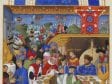Limbourg Brothers;  January, miniature from the Très Riches Heures du Duc de Berry;  before 1416;  tempera on vellum;  22.5 cm x 13.6 cm.;  Chantilly, Musée Condé;  Ms 65, fol. 1v