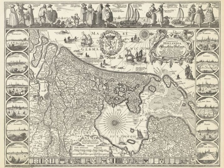 Josua van den Ende (Amsterdam ca. 1584–after 1634 Amsterdam), Claes Jansz Visscher (Amsterdam 1587–1652 Amsterdam),  Figurative Map of Holland, 1608,