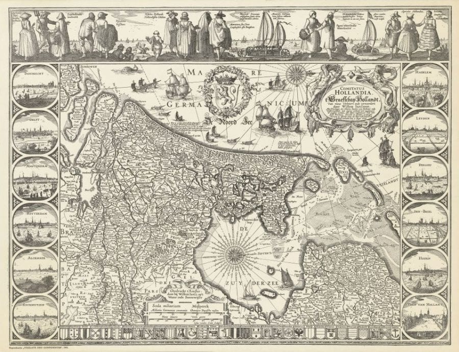 Josua van den Ende (Amsterdam ca. 1584–after 1634 Amsterdam), Claes Jansz Visscher (Amsterdam 1587–1652 Amsterdam), Figurative Map of Holland, 1608,