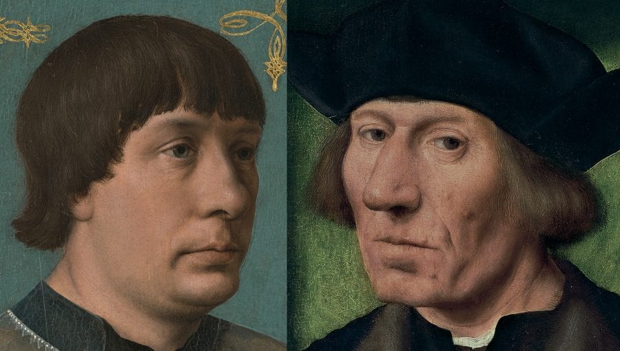 Left: detail of Jacob Obrecht (fig. 1); right: detail of Portrait of a Fifty-one-year-old Man (fig. 10)