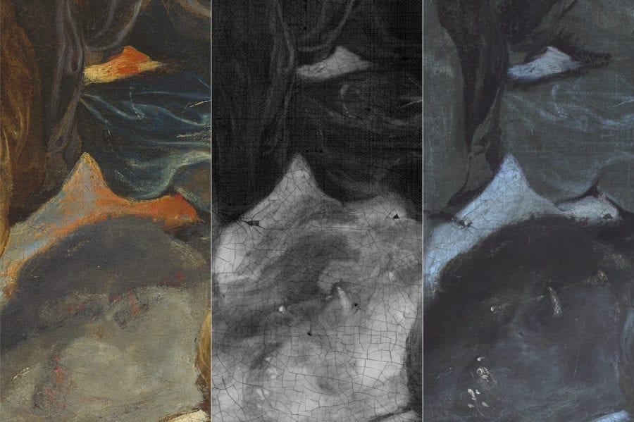 Three details, Primary, X-ray, and False Color Infrared Reflectogram, Peter Paul Rubens, The Fall of Phaeton