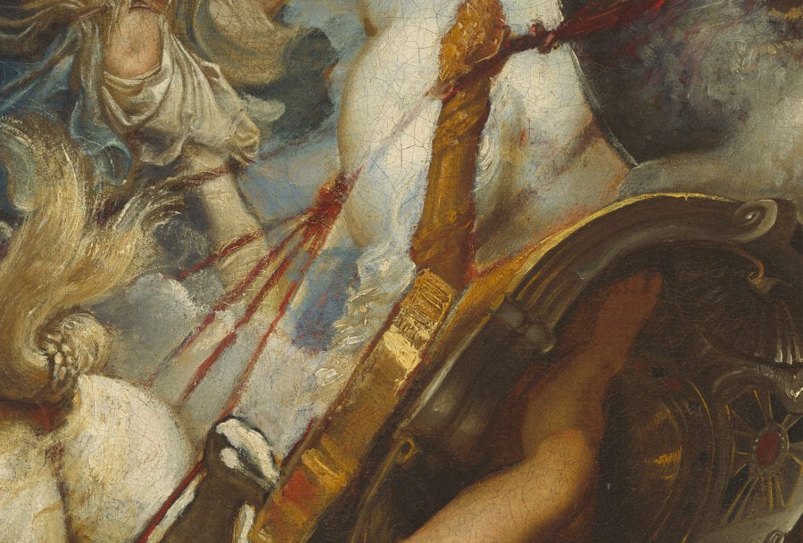 Peter Paul Rubens, The Fall of Phaeton, detail showing overpainted reins and traces, begun ca. 1604–1605, completed ca. 1610–1612, National Gallery of Art, Washington