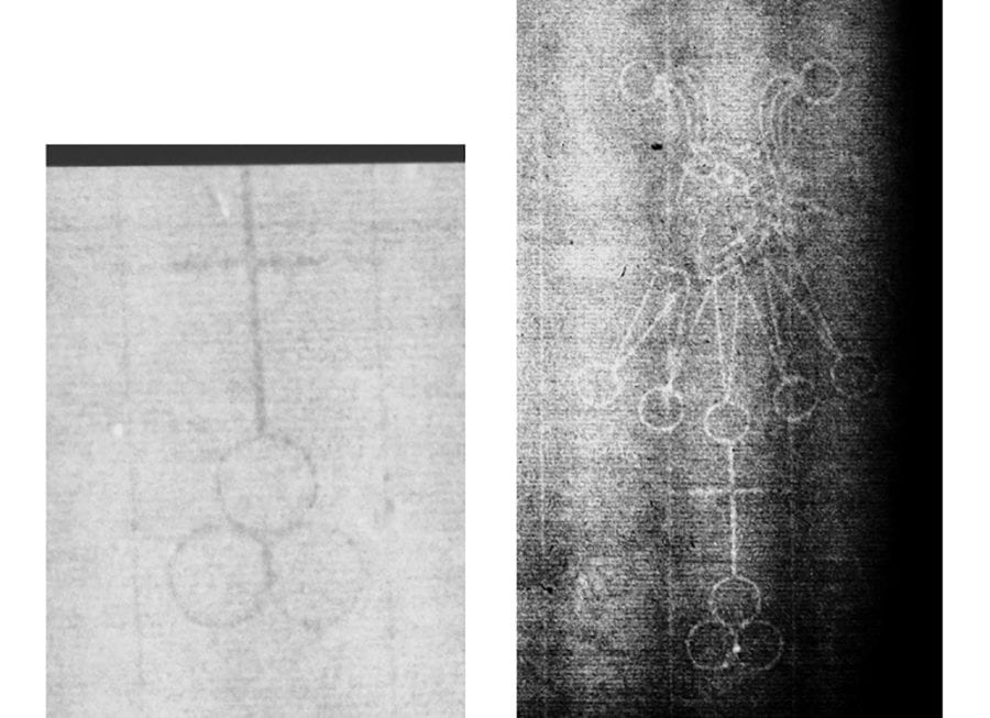 Left: Watermark fragment under investigation; Right: Foolscap with Five-pointed Collar K.a.a