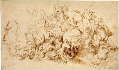 Peter Paul Rubens, Battle of the Greeks and Amazons, ca. 1602-04, drawing, pen and brown ink, over graphite, The British Museum, London