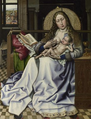 Follower of Robert Campin, The Virgin and Child before a Firescreen, ca. 1440, oil with egg tempera on oak panel, The National Gallery, London