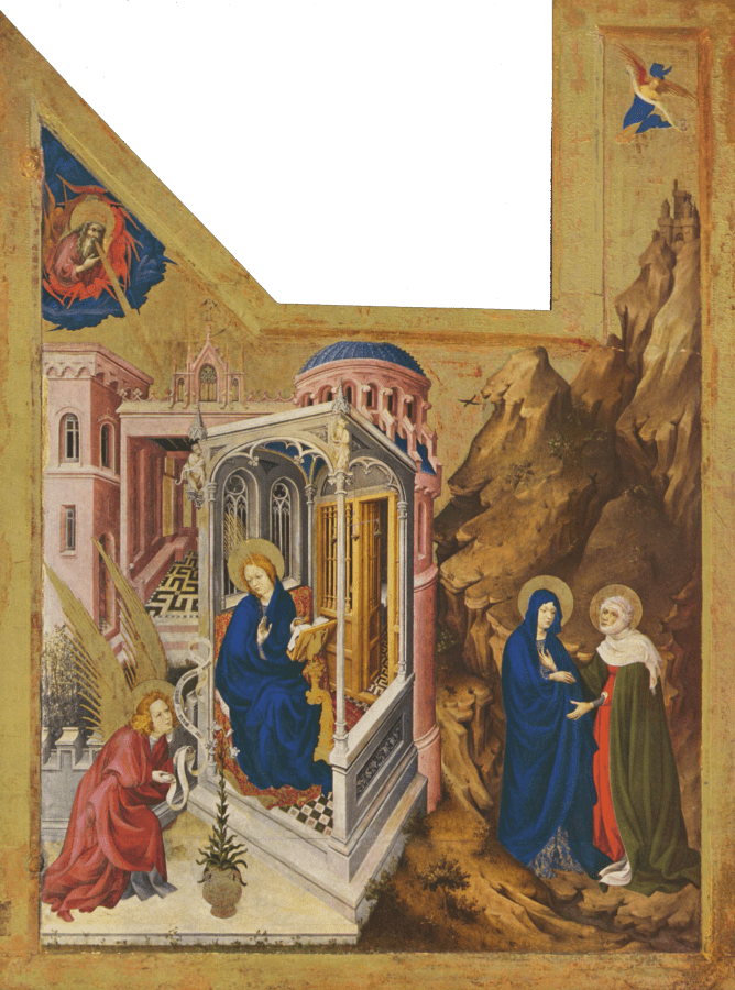 Melchior Broederlam, Annunciation and Visitation. ca. 1399, right panel, tempera on wood, Musée des Beaux-Arts, Dijon,