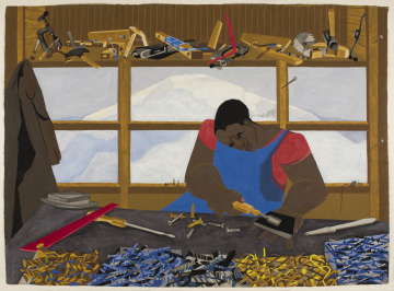 Jacob Laurence, Builders #1, 1972, watercolor, gouache, and graphite, St. Louis Museum of Art