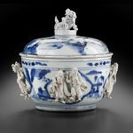 Artists in Jingdezhen, China, Covered bowl with Daoist Immortals, 1625–50, porcelain, Peabody Essex Museum, Salem, MA