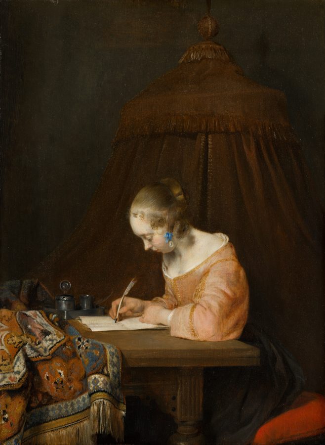 Gerard ter Borch, Woman Writing a Letter, 1655, oil on panel, Mauritshuis, The Hague