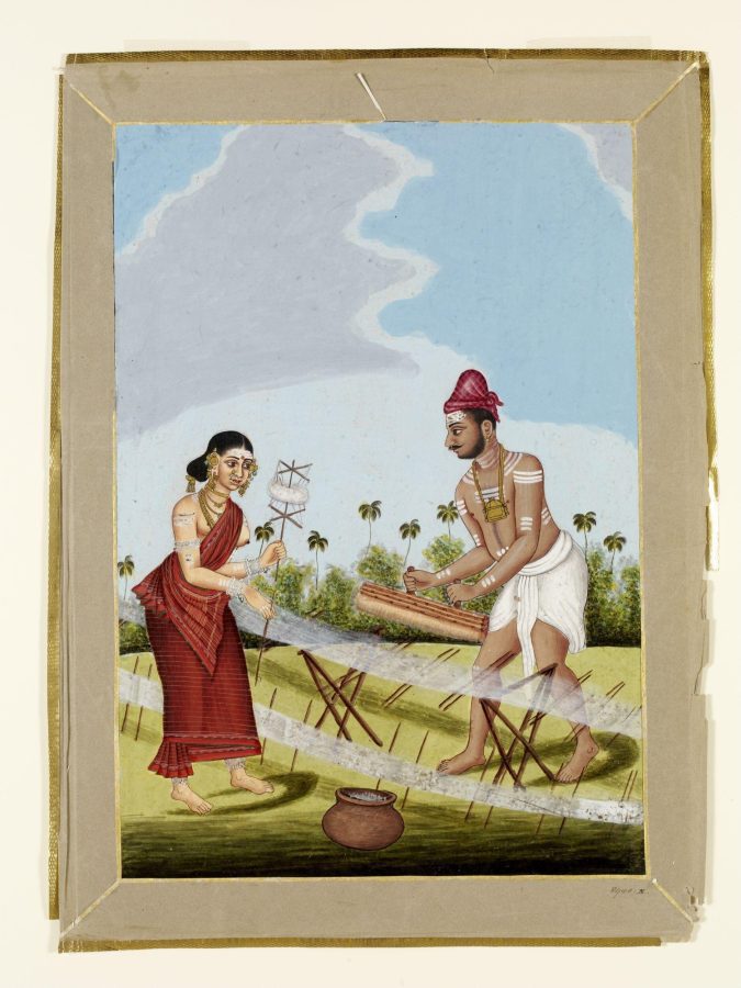 Artist unknown, A Weaver and his Wife, Thanjavur, India, ca. 1800, opaque watercolor on paper, Victoria & Albert Museum, London
