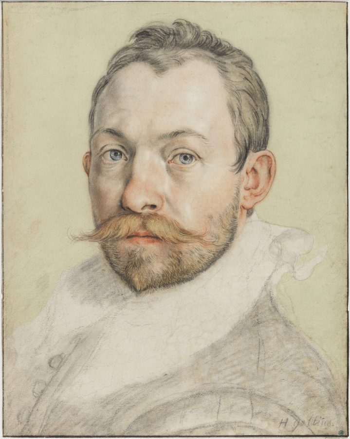 NMH 1867/1863, Hendrick Goltzius, Självporträtt, Utf. mellan ca 1590 och 1591, Svart, röd och gul krita, akvarell