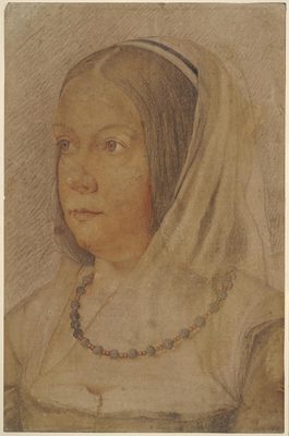 Francesco Bonsignori, Portrait of a Young Woman, before 1519, black and red chalk touched with white, brown, and yellow chalk on gray paper, The British Museum, London