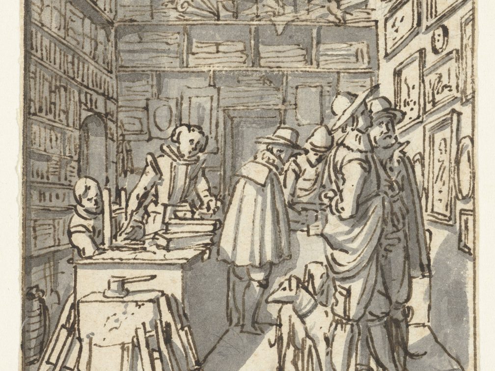 Dirck de Bray, People in a Book- and Art Shop, ca. 1620–1640, pen on paper, Rijksmuseum, Amsterdam