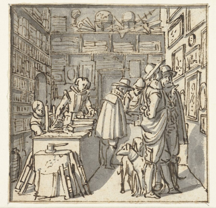 Dirck de Bray, People in a Book- and Art Shop, ca. 1620–1640, pen on paper, Rijksmuseum, Amsterdam