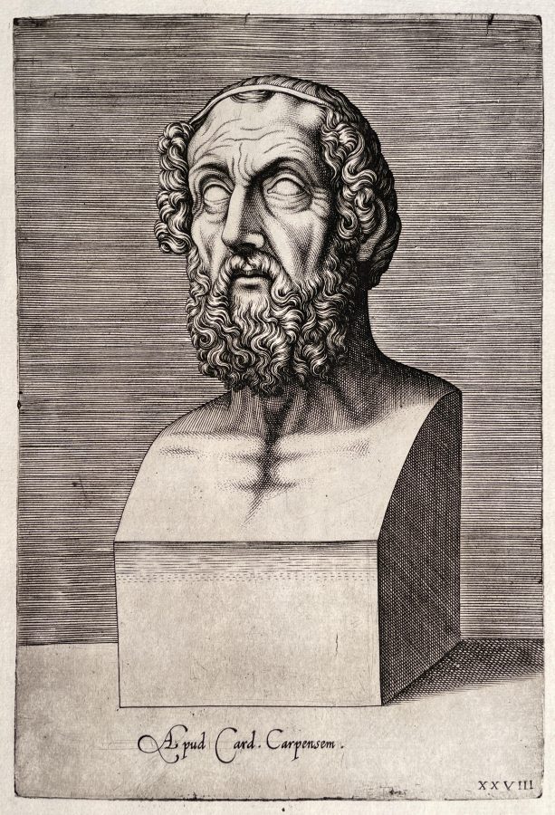 Agostino Veneziano, Portrait of Homer, 1569, drypoint, in Aquiles Estaco, Inlustrium viror ut exstant in urbe expressi vultus