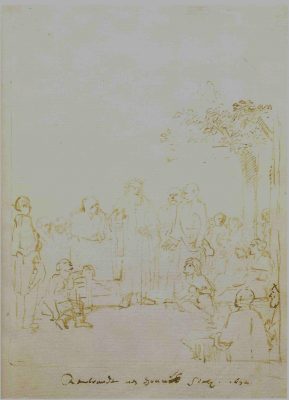 Rembrandt van Rijn, Homer Reciting His Verses, 1652, reed-pen and bistre, Album Amicorum of Jan Six, Jan Six Collection, Amsterdam