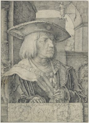 Lucas van Leyden, Emperor Maximilian I, 1520, pen and brush point with gray ink, incised for transfer, Fondation Custodia, Paris