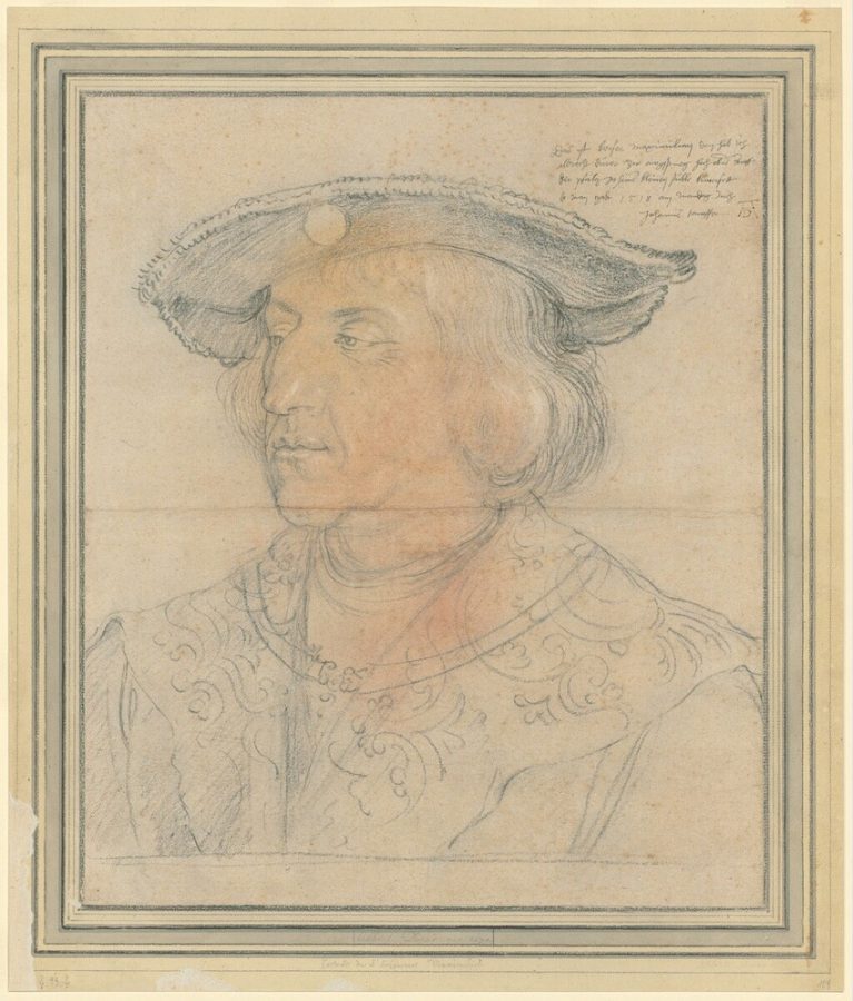 Albrecht Dürer, Emperor Maximilian I, 1518, black, red and white chalk on paper, Albertina, Vienna