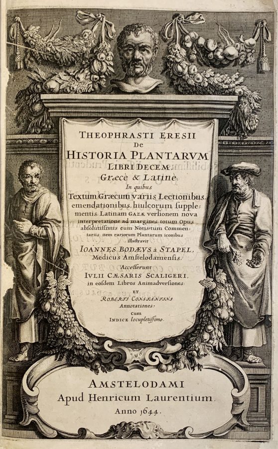 Anonymous, frontispiece for Theophrasti, Eresii De historia plantarum libri decem, Graecè & Latinè. Edited by Joannes Bodaeus á Stapel