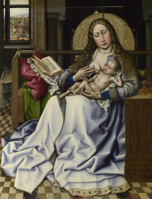 Robert Campin (follower of?), The Madonna of the Firescreen, ca. 1440, oil with egg tempera on oak, The National Gallery, London