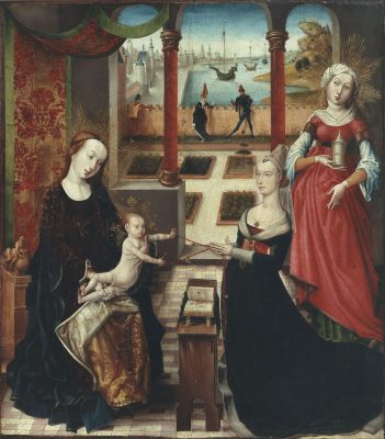 Master of the View of Sainte-Gudule, Virgin and Child with a Woman in Prayer and Mary Magdalen, ca. 1475–1500, oil on panel, Musée Grand Curtius, Liège