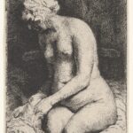 Rembrandt van Rijn, Woman Bathing Her Feet at a Brook, 1658, etching and drypoint, heavy plate tone, first of two states, The Metropolitan Museum of Art, New York