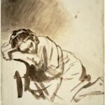 Rembrandt van Rijn, A Young Woman Sleeping, ca. 1654, brush drawing in brown wash, with some white body color, The British Museum, London