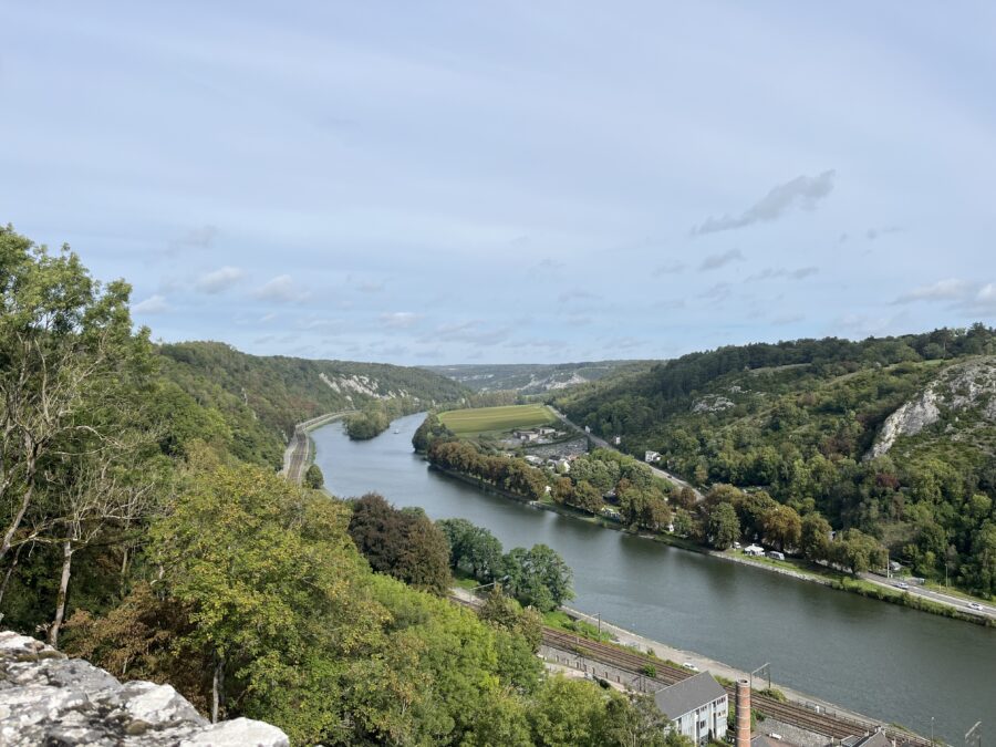 The Meuse in Bouvignes, viewed from the Castle of Crevecoeur, facing north