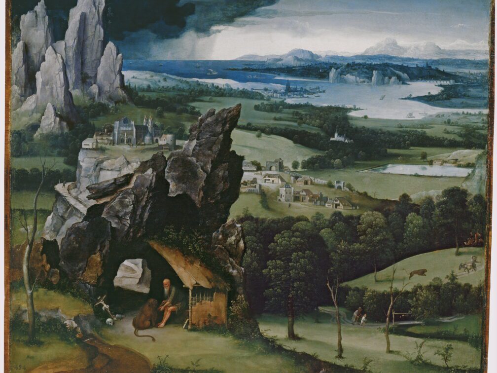 Joachim Patinir, Landscape with Saint Jerome, 1516–1517, oil on panel, Museo del Prado, Madrid