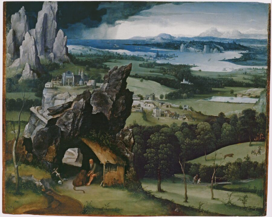 Joachim Patinir, Landscape with Saint Jerome, 1516–1517, oil on panel, Museo del Prado, Madrid