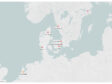 Map of Northern Europe with the North Sea and the Baltic Sea, and the Danish and Swedish cities under discussion