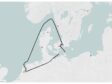 Map of Northern Europe with the North Sea and the Baltic Sea - the oversea route through the Sound and the overland route via Hamburg and Lübeck